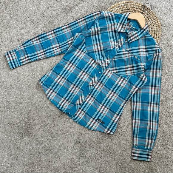 Simms Women’s Snap Button Down Shirt Longsleeve Outdoor Fishing UPF 50+ Blue M - Picture 2 of 13